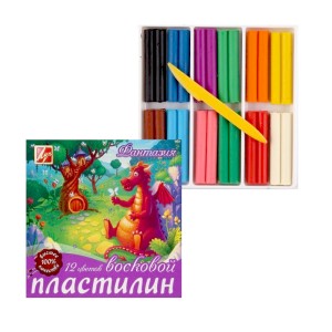 Пластилин мягкий (восковой) "Фантазия" 12 цветов
