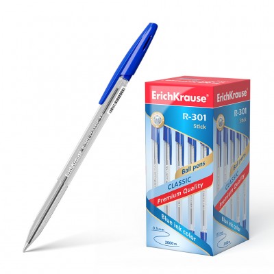 Ручка шариковая ErichKrause® R-301 Classic Stick 1.0, цвет чернил синий (в коробке по 50 шт.) Артикул 43184