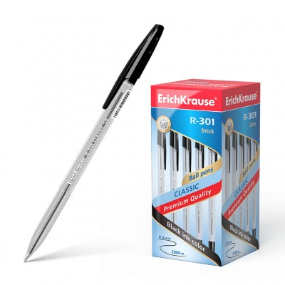 Ручка шариковая ErichKrause® R-301 Classic Stick 1.0, цвет чернил черный (в коробке по 50 шт.) Артикул 43185