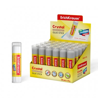 Клей-карандаш ErichKrause® Crystal, 8г (в коробке-дисплее по 30 шт.) Артикул 10999