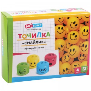 Точилка ArtSpace "Смайлик", 2 отверстия, контейнер, ассорти