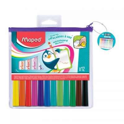 Набор маркеров для белых досок Maped "Marker Pep's" 12цв., пулевидный, 1,5мм, пластиковый zip-футляр  Артикул 741817