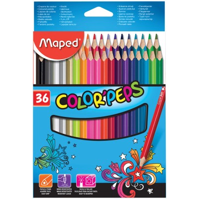 Карандаши цветные Maped "Color Pep's", 36цв., трехгран., заточен., картон, европодвес Артикул 832017