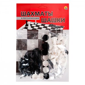 Шахматы и шашки классические в пакете + поле 28,5х28,5 см
