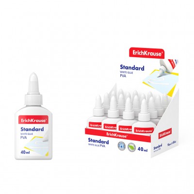 Клей ПВА ErichKrause® Standard, 40мл (в дисплее по 16 шт.) Артикул 48721