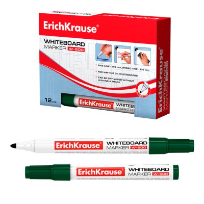 Маркер для досок ErichKrause® W-500, цвет чернил зеленый (в коробке по 12 шт.) Артикул 12848