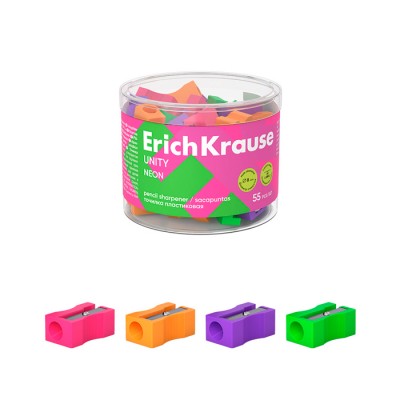 Пластиковая точилка ErichKrause® Unity Neon , цвет корпуса ассорти (в тубусе по 55 шт.) Артикул 38013