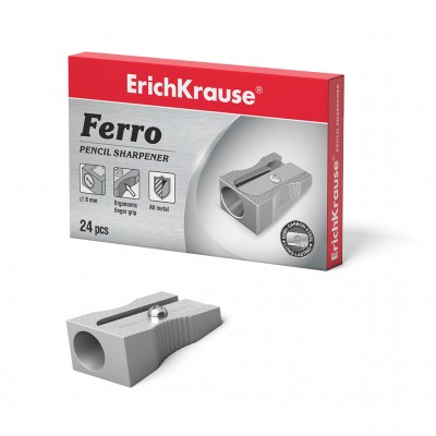 Металлическая точилка ErichKrause® Ferro, цвет корпуса серебряный (в коробке по 24 шт.) Артикул 7074
