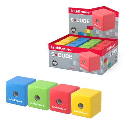 Пластиковая точилка ErichKrause® S-Cube с контейнером, цвет ассорти (в коробке по 24 шт.) Артикул 50141