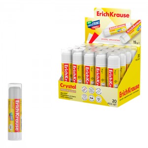 Клей-карандаш ErichKrause® Crystal, 15г (в коробке-дисплее по 20 шт.)