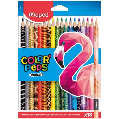 Карандаши цветные Maped "Color Peps Animals", 18цв., трехгран., заточен., картон, европодвес Артикул 832218