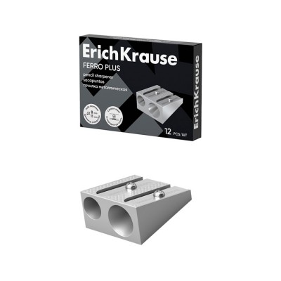 Металлическая точилка ErichKrause® Ferro Plus, два отверстия, цвет корпуса серебряный (в коробке по 12 шт.) Артикул 7075