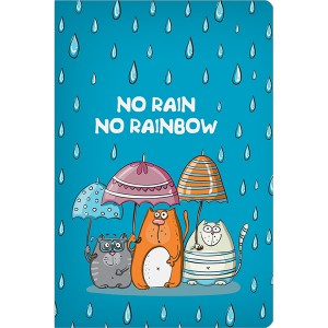Блокнот "No rain no rainbow" А6 96 л., твердая ламин. обложка соффтач с выб.лакированием