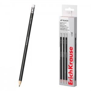 Чернографитный шестигранный  карандаш с ластиком  ErichKrause® Jet Black 101 HB (в коробке по 12 шт.)