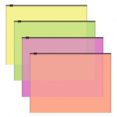 Zip-пакет пластиковый ErichKrause® Fizzy Neon, A4, ассорти (в пакете по 12 шт.) Артикул 47070