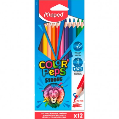 COLOR'PEPS JUMBO STRONG Цветные карандаши повышенной прочности, макси, пластиковые, 12 цветов, в картонной коробке с подвесом Артикул 863312