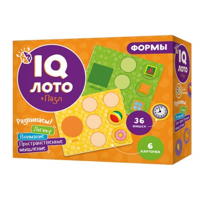 IQ Лото. Формы. 6 карточек 36 фишек. Артикул 4607177458670
