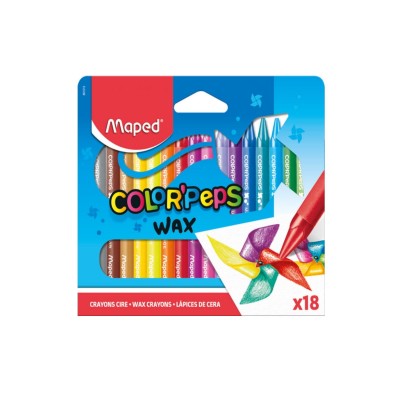 COLOR'PEPS WAX Мелки цветные, восковые, в бумажном чехле, эргономичная треугольная форма 18 цветов Артикул 861012