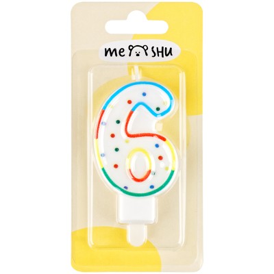 Свеча для торта с держателем MESHU "Цифра 6", 8,5см, блистер Артикул MS_32387