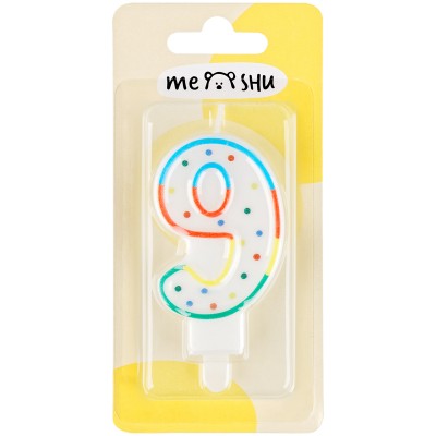 Свеча для торта с держателем MESHU "Цифра 9", 8,5см, блистер Артикул MS_32393