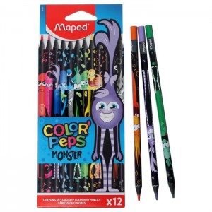 COLOR'PEPS BLACK MONSTER Цветные карандаши декорированные, пластиковые, 12 цветов, в картонной коробке с подвесом