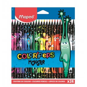 COLOR'PEPS BLACK MONSTER Цветные карандаши декорированные, пластиковые, 24 цвета, в картонной коробке с подвесом  