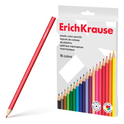 Пластиковые цветные карандаши шестигранные ErichKrause® Basic 18 цветов Артикул 53362