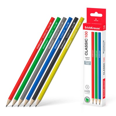 Пластиковый чернографитный шестигранный карандаш ErichKrause® Classic 100 HB (в коробке 12 шт.) Артикул 55266