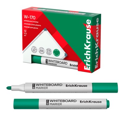 Маркер для досок ErichKrause® W-170, цвет чернил зеленый (в коробке по 12 шт.) Артикул 13046
