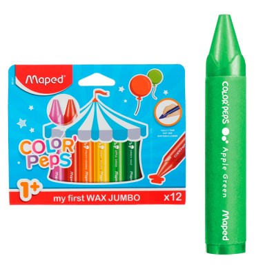 Восковые мелки в картонном футляре COLOR'PEPS, размер макси, 12 шт в коробке Артикул 861311