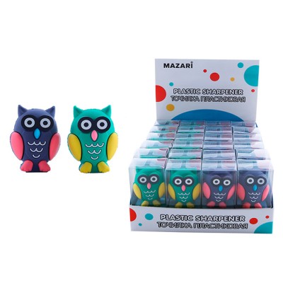 Точилка пластиковая OWL, 1 отверстие для заточки, ассорти 2 цвета, ПВХ-упаковка Артикул M-3012