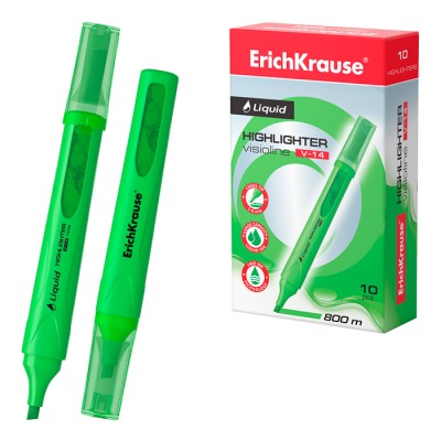 Текстмаркер ErichKrause® Liquid Visioline V-14 Neon, цвет чернил зеленый (в коробке по 10 шт.) Артикул 56028