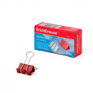 Зажимы для бумаг ErichKrause®, 15мм цветной (коробка 12 шт.)
