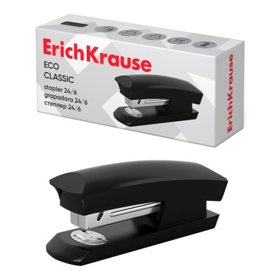 Степлер №24/6 ErichKrause® Eco до 30 листов, черный (в коробке по 1 шт.) Артикул 28235