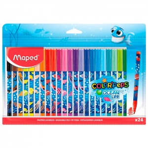 Фломастеры декорированные COLOR'PEPS OCEAN LIFE с заблокированным пишущим узлом, суперсмываемые, в пакете с подвесом