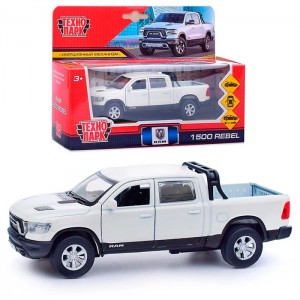 Машина металл DODGE RAM 1500 REBEL 13 см, двери, багаж, инер, белый, кор. Технопарк