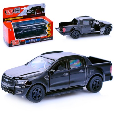 Машина металл FORD ranger ПИКАП, 12 см, .дв., багаж., инерц., черый, кор. Технопарк