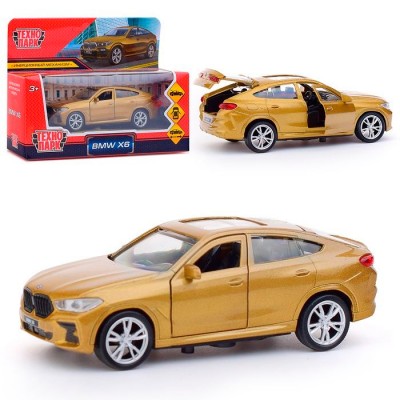 Машина металл BMW X6 длина 12 см, двери, багаж, инер, бежевый, кор. Технопарк