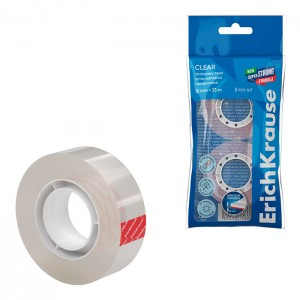 Набор из 2 клейких лент ErichKrause Clear, прозрачная, 18ммх33м (в пакете)