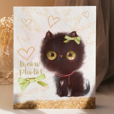 Фотоальбом на 200 фото 10х15 см, пластик. листы "sweet kittens" Чёрный котёнок Артикул FA 200.002-2
