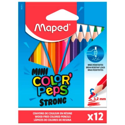 862812 COLOR'PEPS MINI STRONG Цветные карандаши повышенной прочности, мини, пластиковые, 12 цветов, в картонной коробке с подвесом Артикул 862812