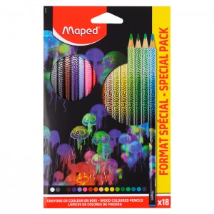 831704 DEEPSEA PARADISE Цветные карандаши декорированные, деревянные, треугольные, 18 цветов, в картонной коробке с подвесом
