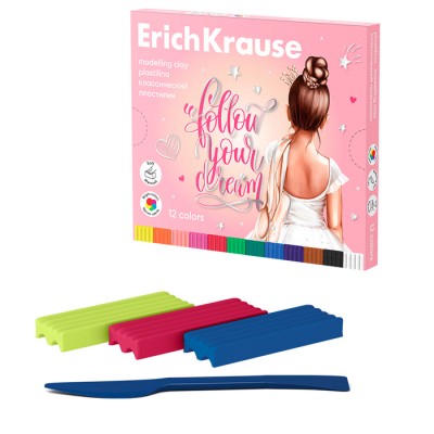 Пластилин классический ErichKrause Pointes 12 цветов со стеком, 180 г (в коробке 12 шт) Артикул 61776