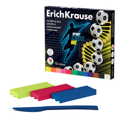 Пластилин классический ErichKrause Sport DNA 12 цветов со стеком, 180 г (в коробке 12 шт) Артикул 61777