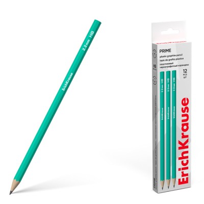 Чернографитный карандаш пластиковый ErichKrause Prime, шестигранный, HB (в коробке по 12 шт.) Артикул 60694