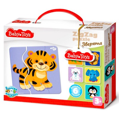 Пазлы ЗИГЗАГ "Зверята" 18 эл Baby Toys (макси)