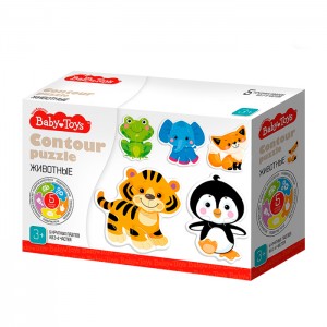 Пазлы контурные "Животные" Baby Toys (5 карт. 16 эл)