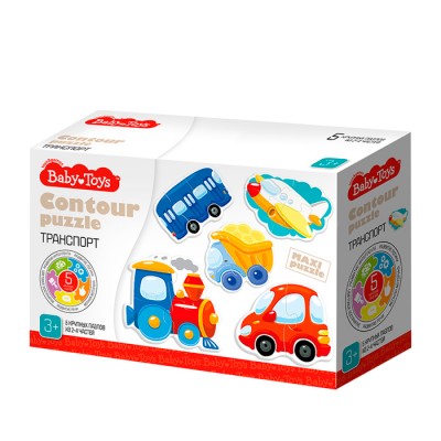 Пазлы контурные "Транспорт" Baby Toys (5 карт. 15 эл)