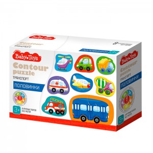 Пазлы контурные Половинки "Транспорт" Baby Toys (8 карт. 16 эл)