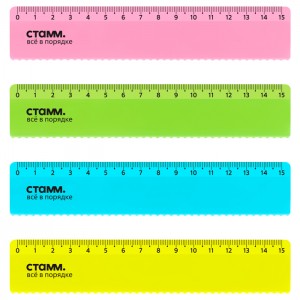 Линейка 15см СТАММ, пластиковая, с волнистым краем, прозрачная, неоновые цвета, ассорти